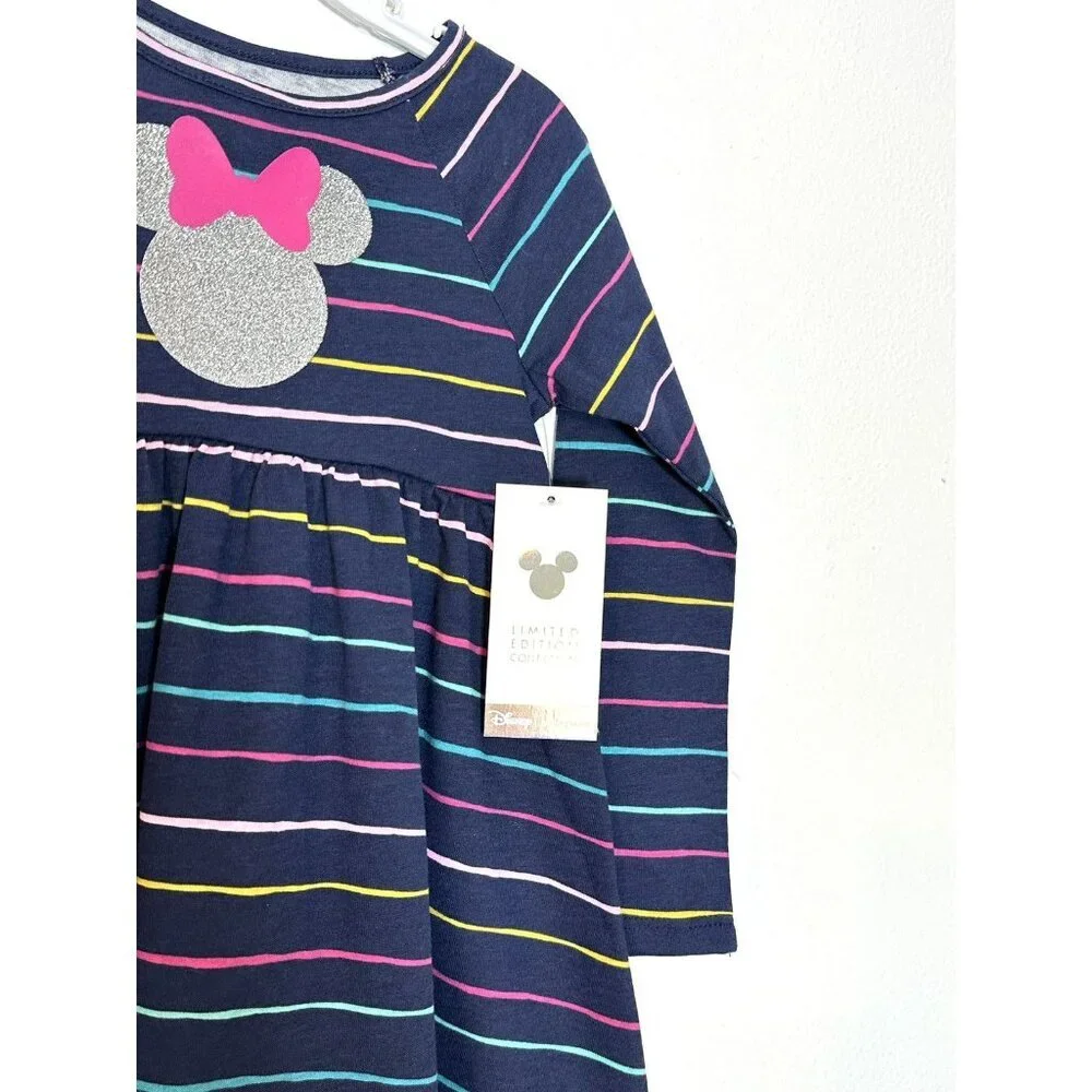 NWT Jumping Beans Disney Minnie Mouse Dress Girls Navy 2T Stripe LS‎ Raglan Blue
